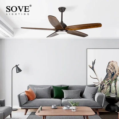 Dark bronze solid wood ceiling fan with remote control living room