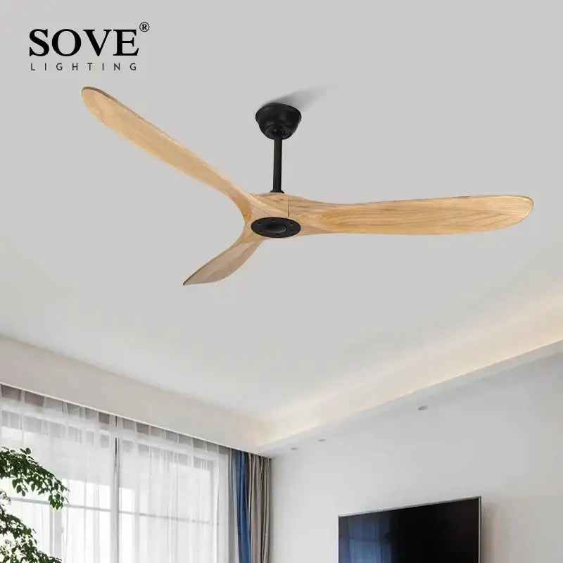 Vintage wood ceiling fan with remote control living room 60 inch