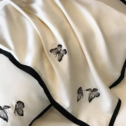 Cream & black 600tc egyptian cotton butterfly bedding set bedroom