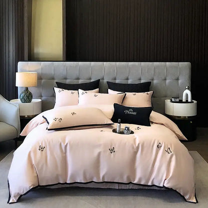 Cream & black 600tc egyptian cotton butterfly bedding set bedroom