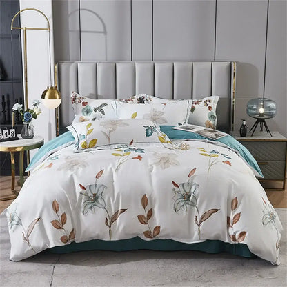 White floral teal 600tc egyptian cotton bedding set bedroom duvet cover