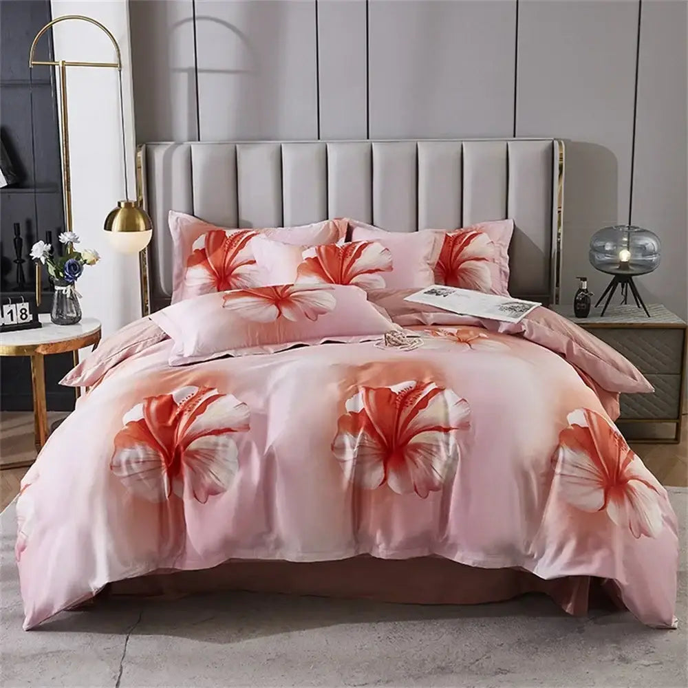 White floral teal 600tc egyptian cotton bedding set bedroom duvet cover