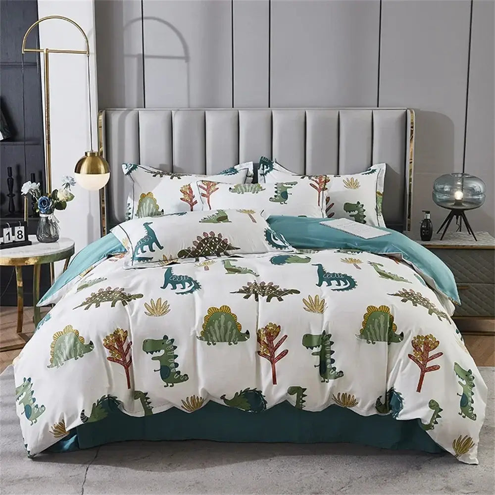 White floral teal 600tc egyptian cotton bedding set bedroom duvet cover