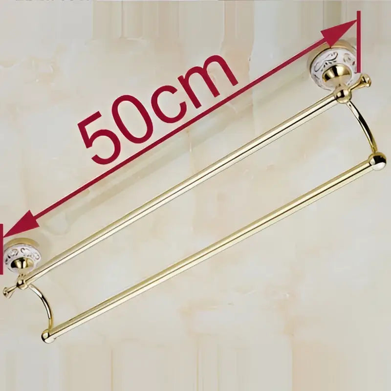 Ornate white & gold double towel bar for bathroom accessories