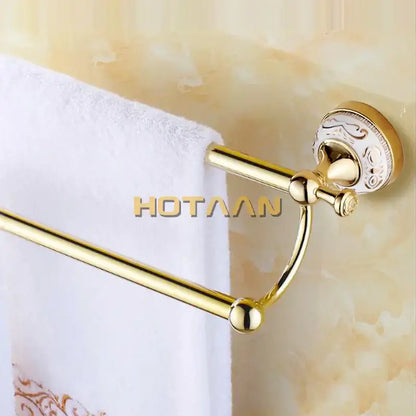 Ornate white & gold double towel bar for bathroom accessories