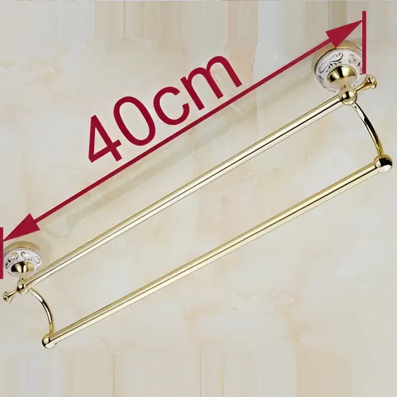 Ornate white & gold double towel bar for bathroom accessories