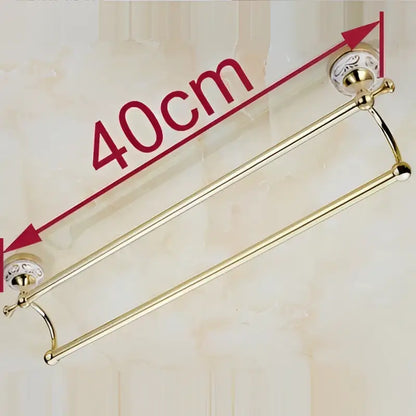 Ornate white & gold double towel bar for bathroom accessories