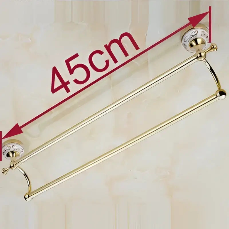 Ornate white & gold double towel bar for bathroom accessories