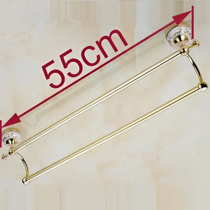 Ornate white & gold double towel bar for bathroom accessories
