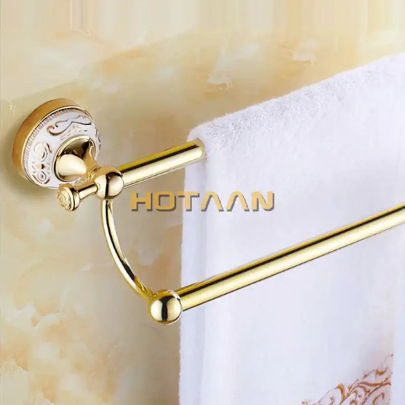 Ornate white & gold double towel bar for bathroom accessories