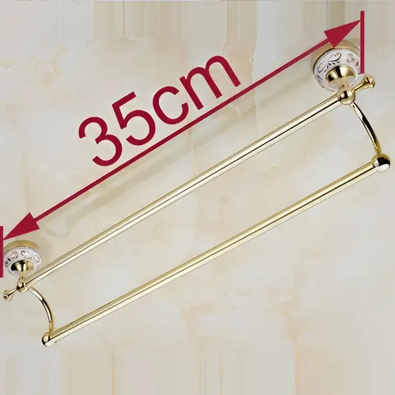 Ornate white & gold double towel bar for bathroom accessories