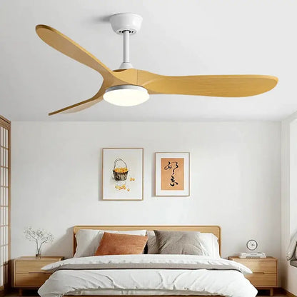 Modern white and wood 60inch ceiling fan with led light living room