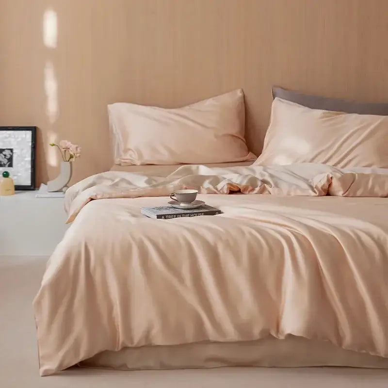 Cream rayon silk bedding set bedroom cooling solid color sheets