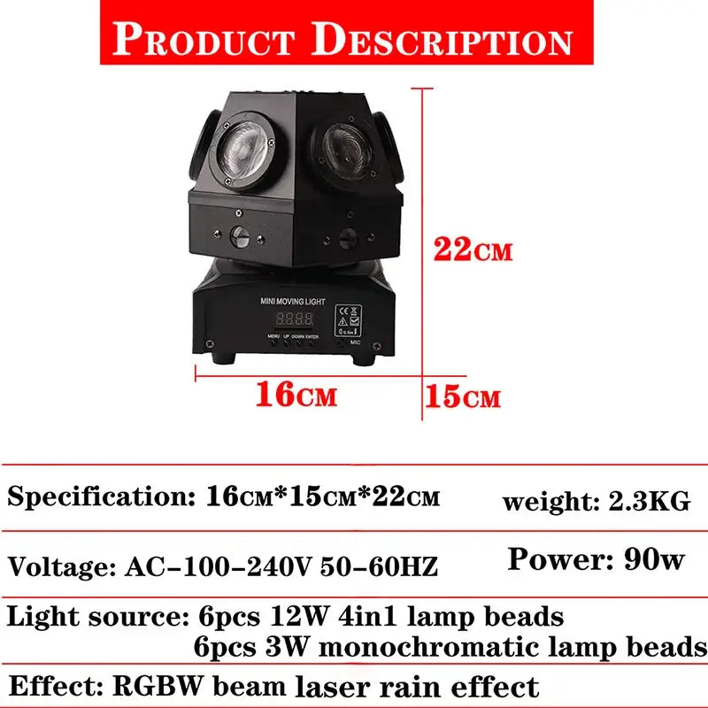 Black dual lens moving head strobe beam laser light for living room