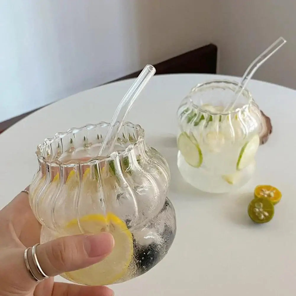 Wavy clear 650ml latte ribbed cocktail glass set dining room cups