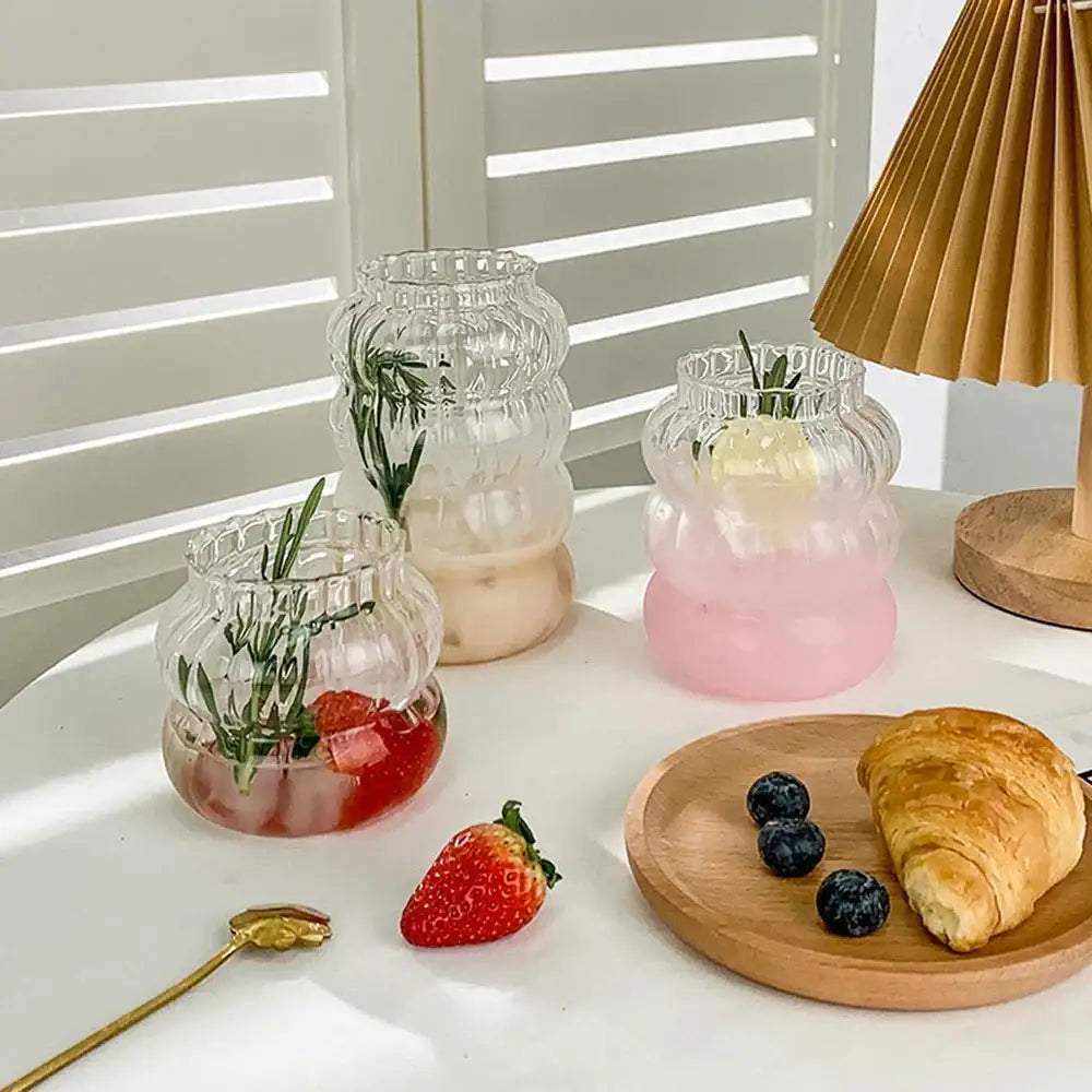Wavy clear 650ml latte ribbed cocktail glass set dining room cups