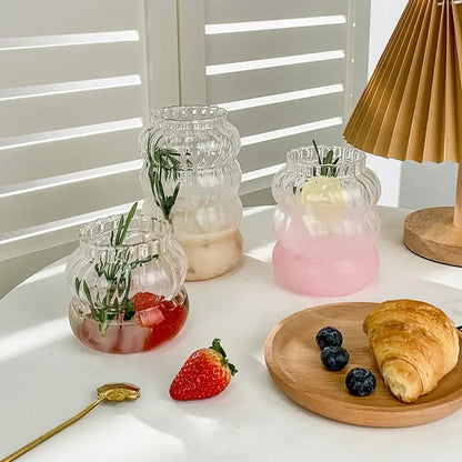 Wavy clear 650ml latte ribbed cocktail glass set dining room cups