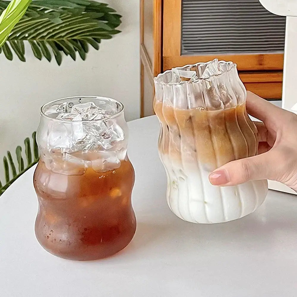 Wavy clear 650ml latte ribbed cocktail glass set dining room cups