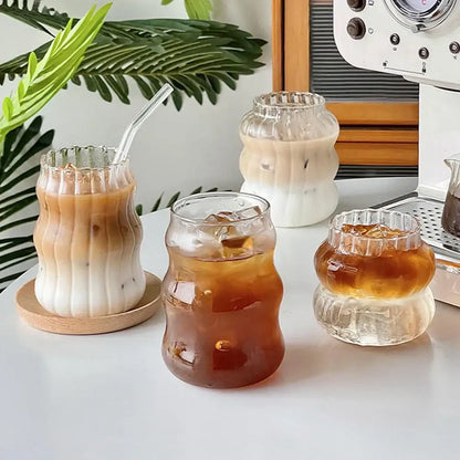 Wavy clear 650ml latte ribbed cocktail glass set dining room cups