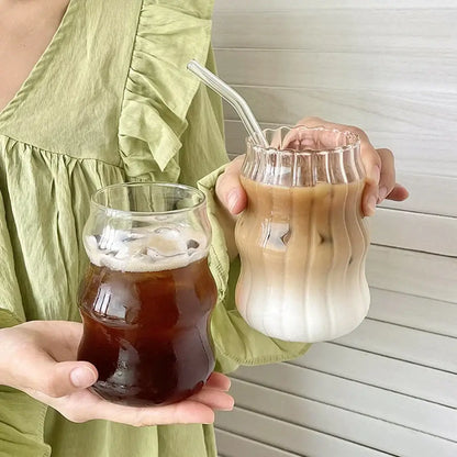 Wavy clear 650ml latte ribbed cocktail glass set dining room cups