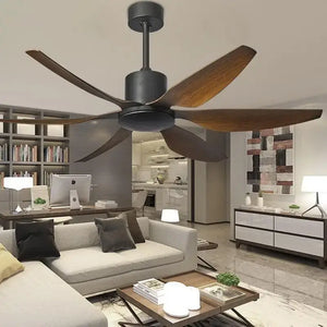 Modern black and dark wood ceiling fan with light and remote bedroom