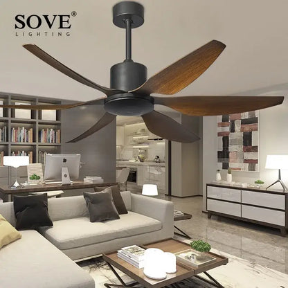 Modern black & wood led brown ceiling fan for living room