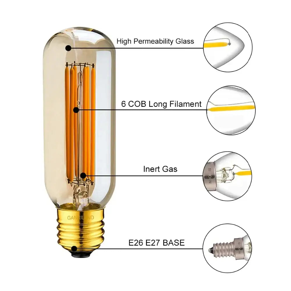 Vintage amber led tubular filament bulb living room dimmable light
