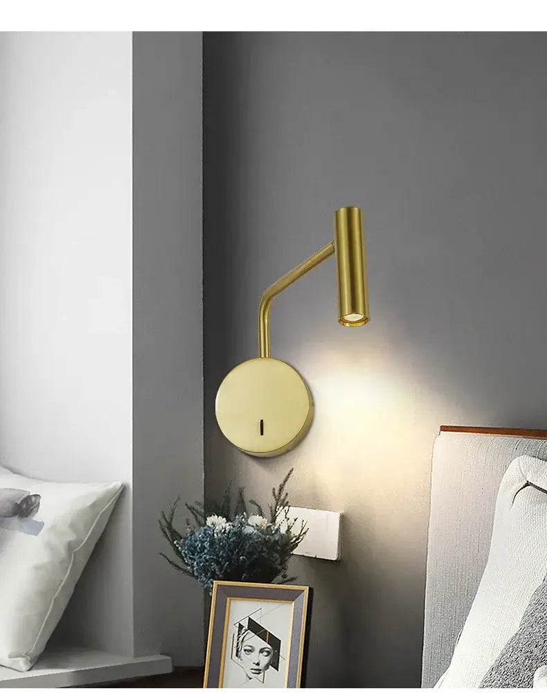 Modern gold led wall lamp with reading light bedroom wall mounted