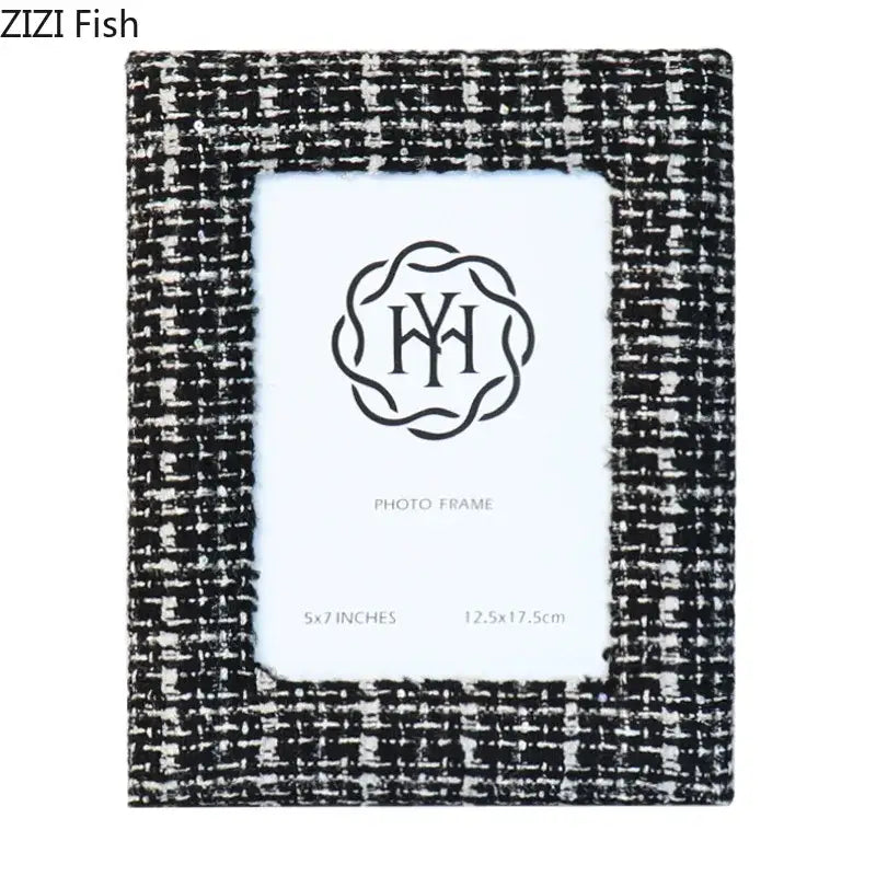 Black and white tweed texture 6x7 inch fabric photo frame living room