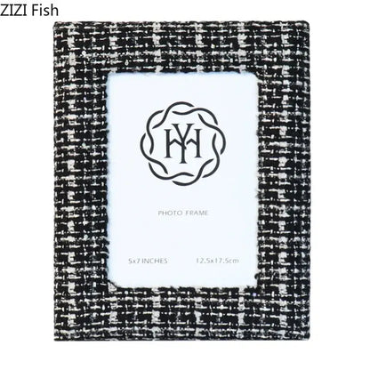 Black and white tweed texture 6x7 inch fabric photo frame living room