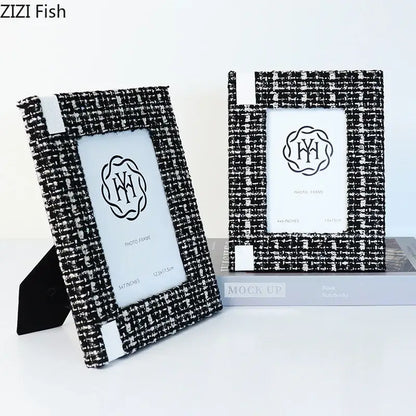 Black and white tweed texture 6x7 inch fabric photo frame living room