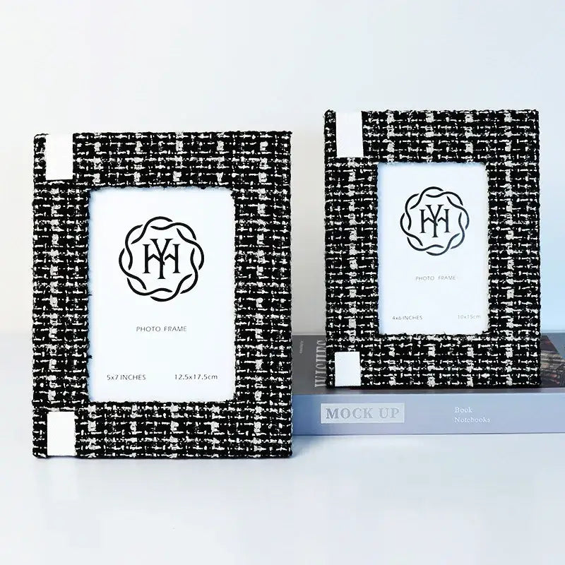 Black and white tweed texture 6x7 inch fabric photo frame living room