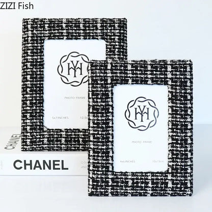 Black and white tweed texture 6x7 inch fabric photo frame living room