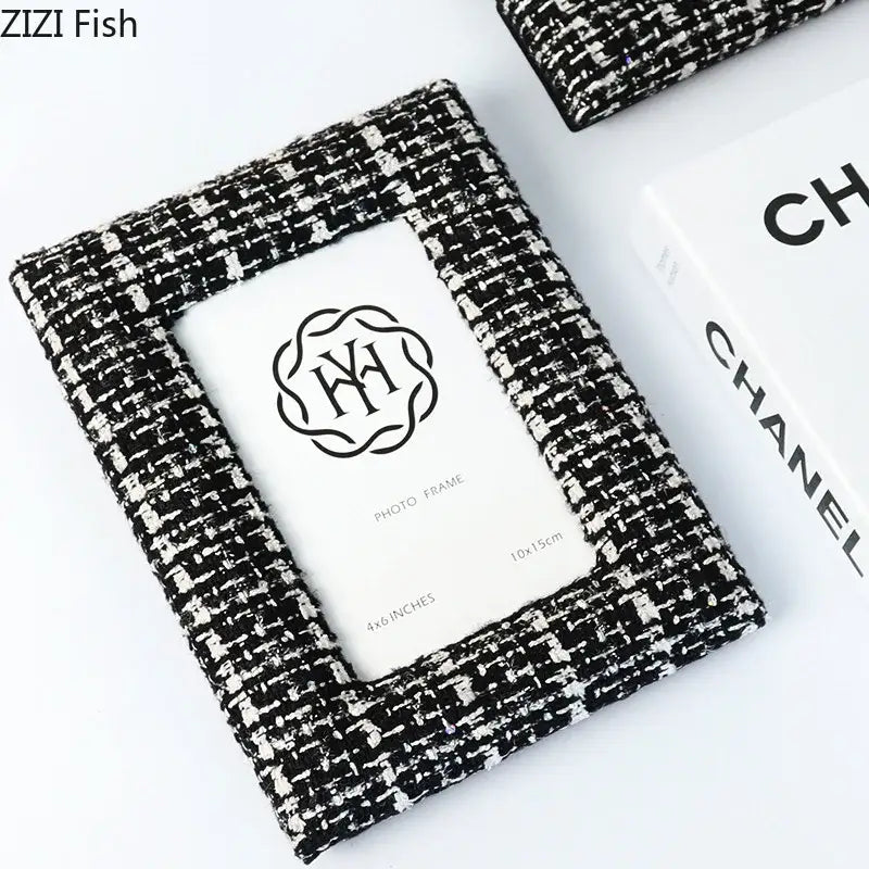 Black and white tweed texture 6x7 inch fabric photo frame living room