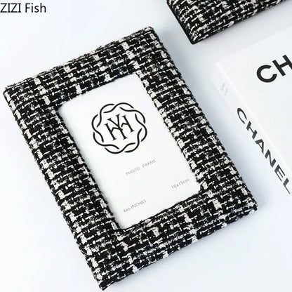 Black and white tweed texture 6x7 inch fabric photo frame living room