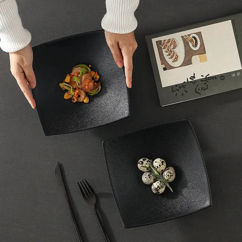 Modern matte black pedestal ceramic dining plate dining room