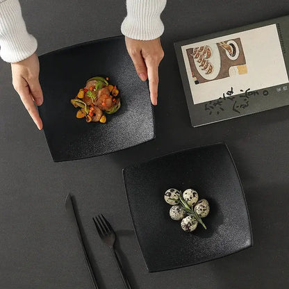 Modern matte black pedestal ceramic dining plate dining room
