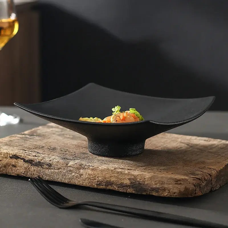 Modern matte black pedestal ceramic dining plate dining room