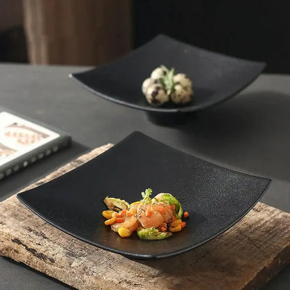 Modern matte black pedestal ceramic dining plate dining room