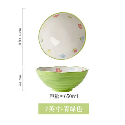 Floral hand-painted ceramic ramen bowl – dining room noodle bowl