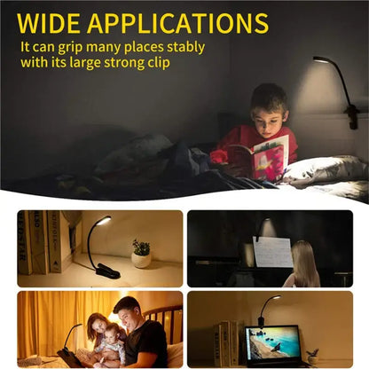 Flexible black led book light for bedroom rechargeable reading lamp