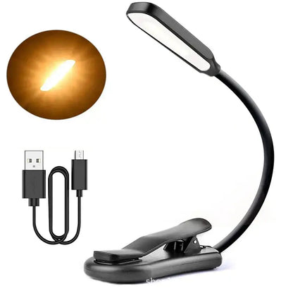 Flexible black led book light for bedroom rechargeable reading lamp
