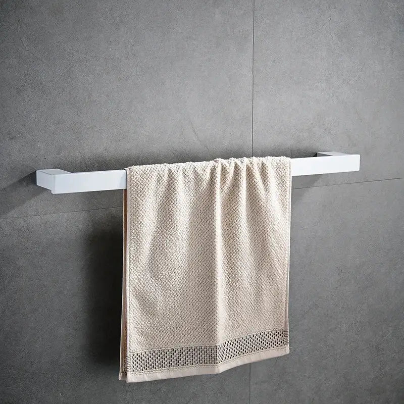 Modern white rectangular 7-piece bathroom hardware set