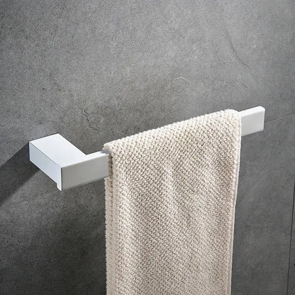 Modern white rectangular 7-piece bathroom hardware set