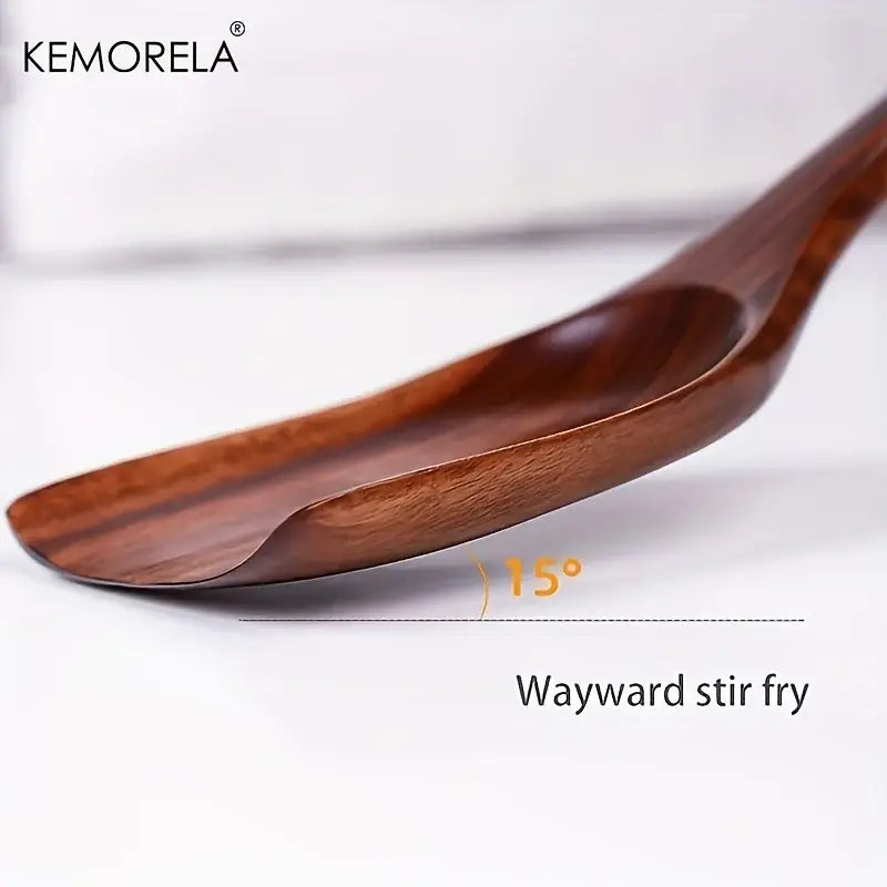 Thai wooden cooking utensil set with silver handles kitchen tableware