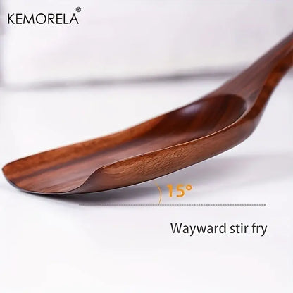 Thai wooden cooking utensil set with silver handles kitchen tableware