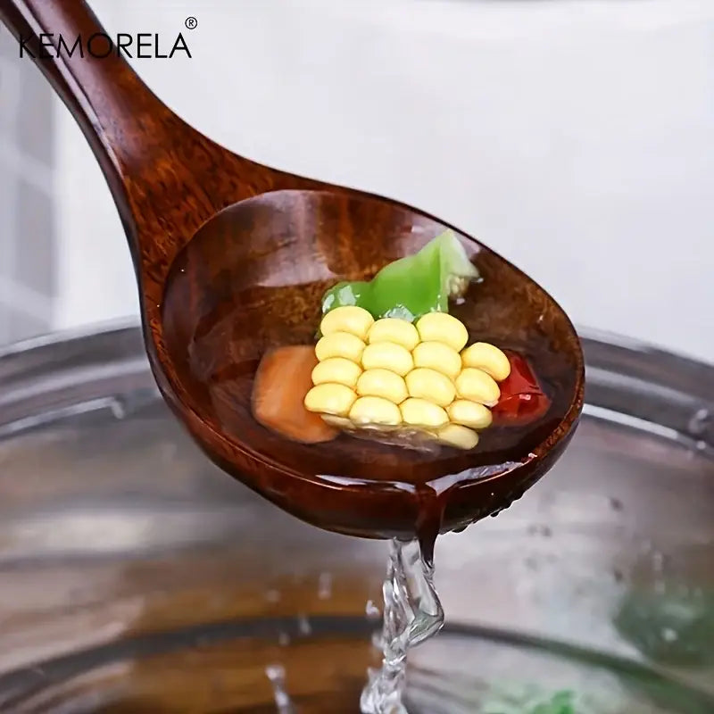 Thai wooden cooking utensil set with silver handles kitchen tableware