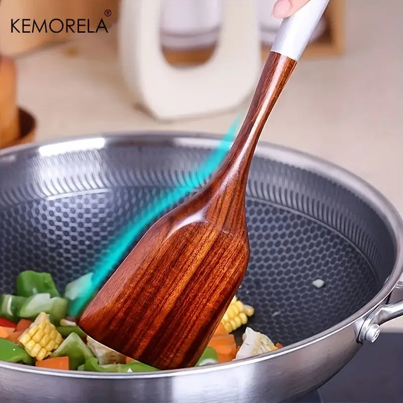 Thai wooden cooking utensil set with silver handles kitchen tableware