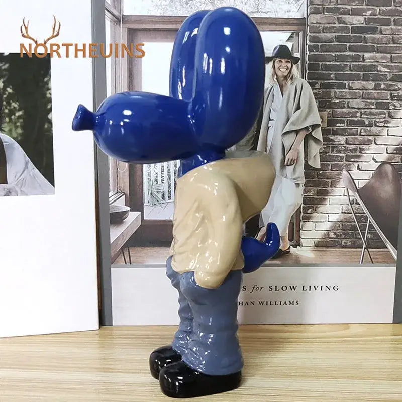 Glossy blue & beige balloon dog statue living room decor figurine