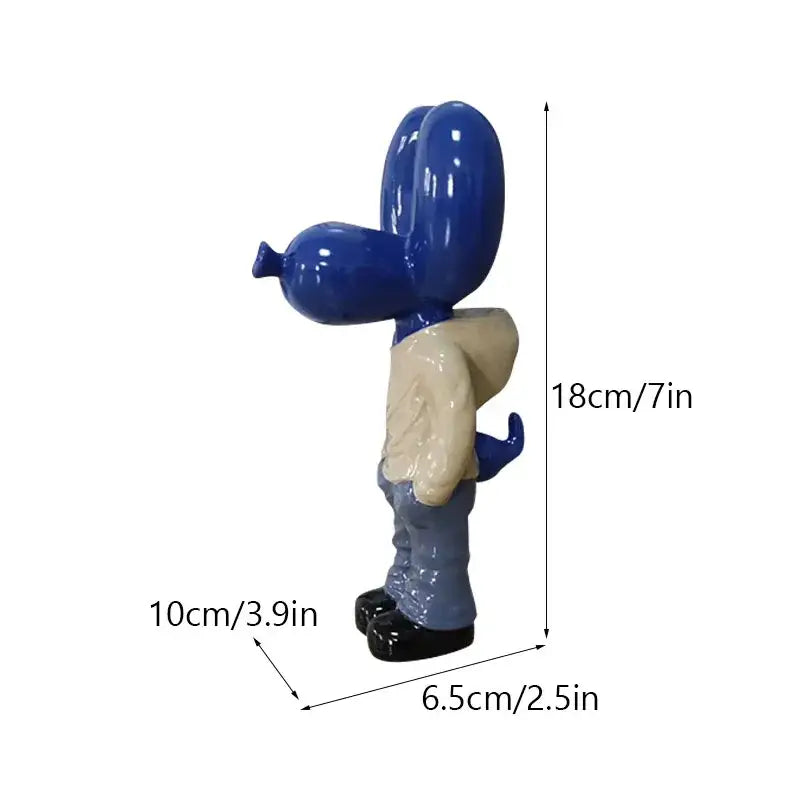 Glossy blue & beige balloon dog statue living room decor figurine